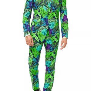 OPPOSUIT Juicy Jungle Mens Suit 3 Piece Tie Blazer Pants Tropical Tiki 40 x 34